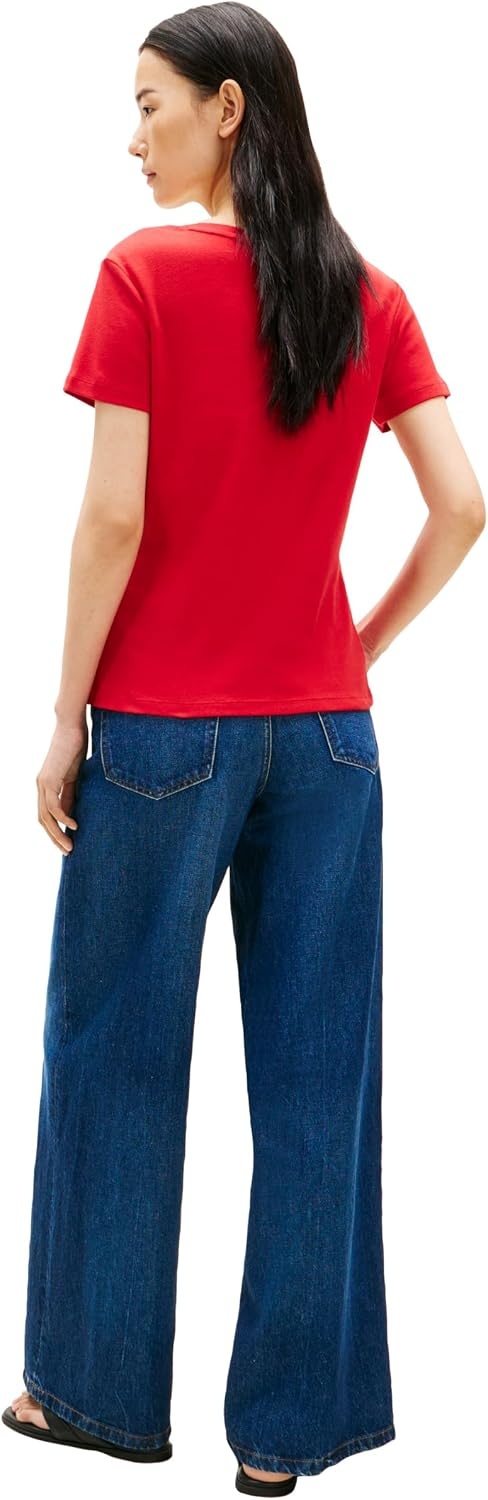 image:imageTommy Hilfiger Womens Basic Short Sleeve Cotton VNeck TShirtPrimary Red