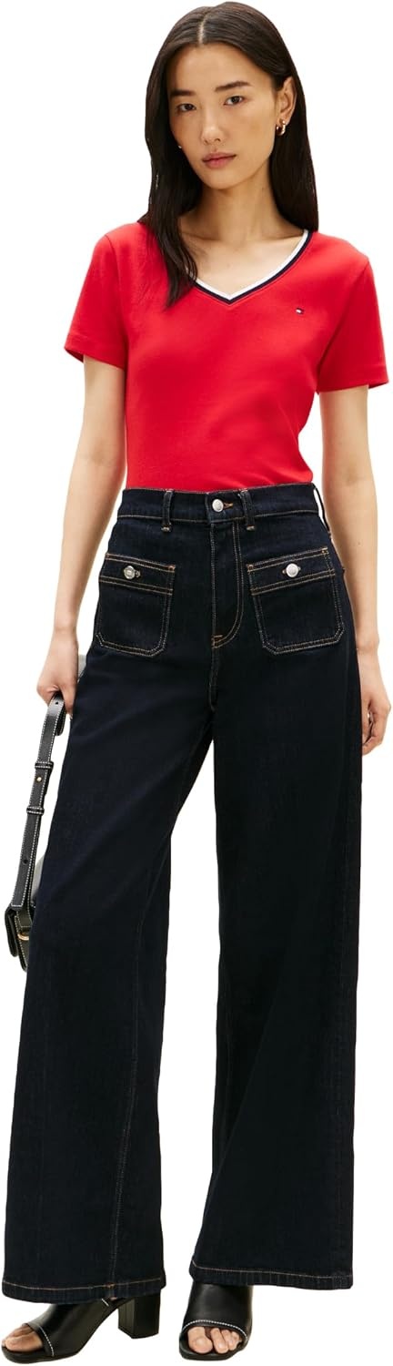 image:imageTommy Hilfiger Womens Basic Short Sleeve Cotton VNeck TShirtPrimary RedRwb