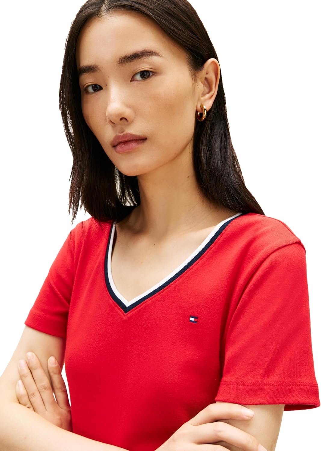 image:imageTommy Hilfiger Womens Basic Short Sleeve Cotton VNeck TShirtPrimary RedRwb
