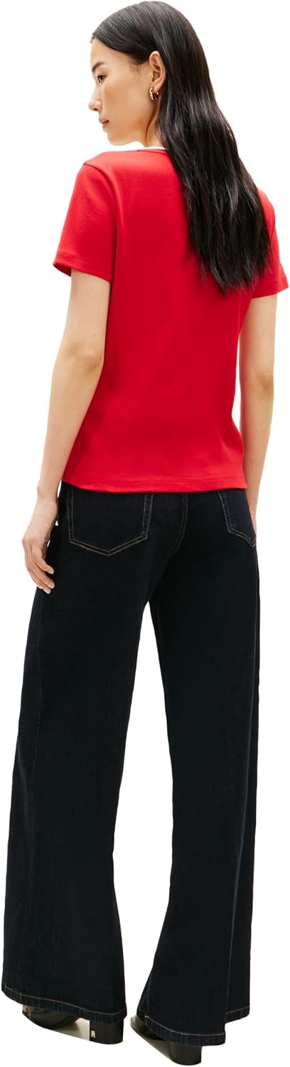 image:imageTommy Hilfiger Womens Basic Short Sleeve Cotton VNeck TShirtPrimary RedRwb