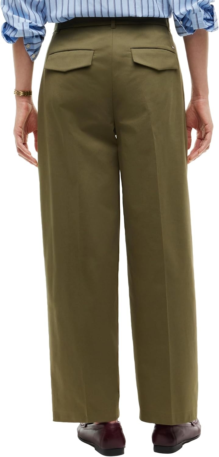 image:imageTommy Hilfiger Womens Casual Cotton Barrel Pleated Chino Pants with StretchUtility Olive