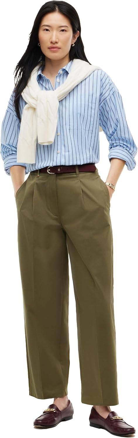 image:imageTommy Hilfiger Womens Casual Cotton Barrel Pleated Chino Pants with StretchUtility Olive