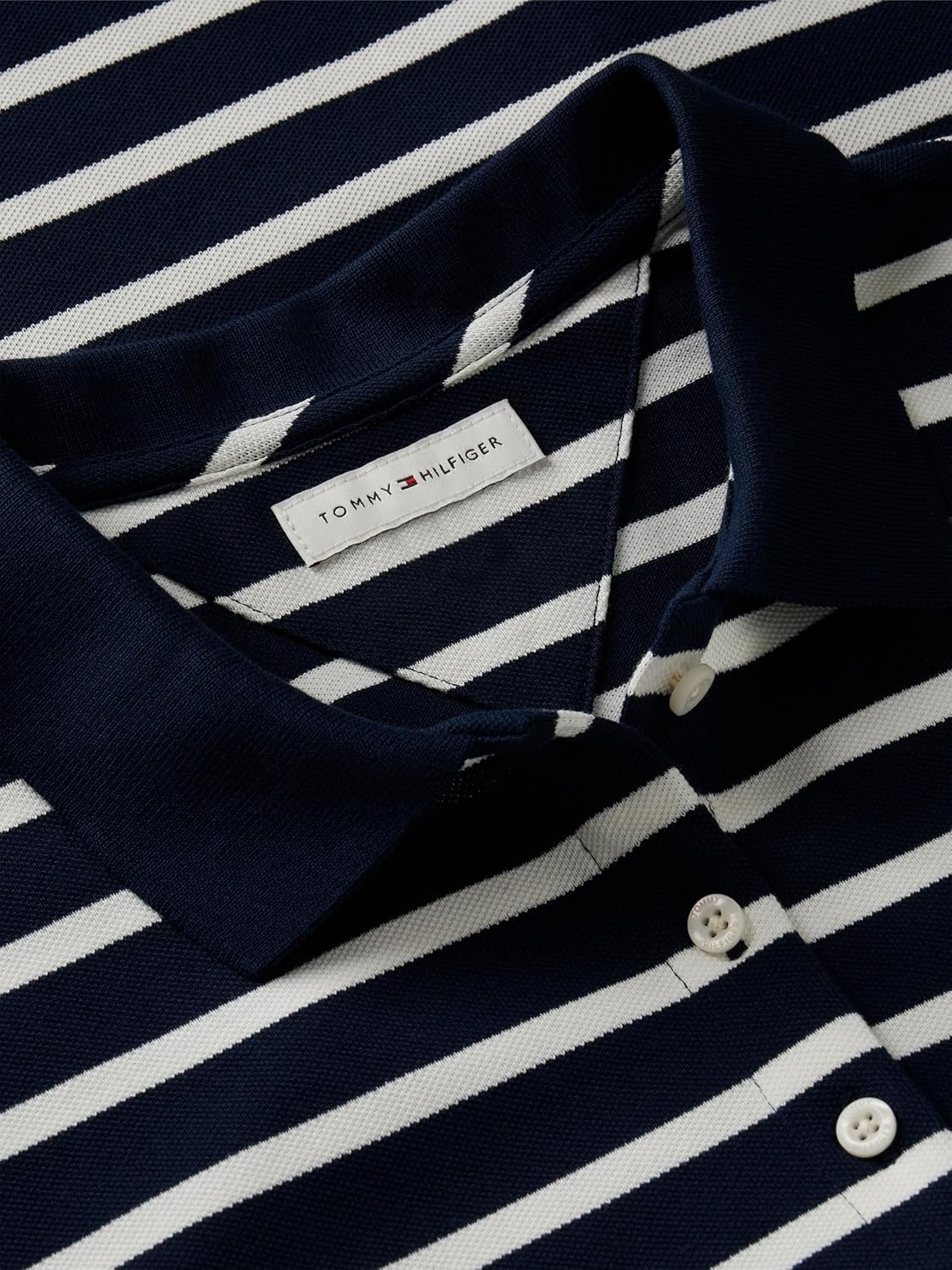 image:imageTommy Hilfiger Womens Cotton Pique Short Sleeve Polo Shirt in Classic Fit with StretchBreton Stripe Dark Blue Ecru