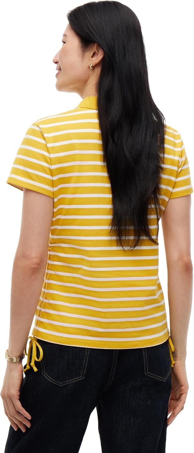 image:imageTommy Hilfiger Womens Cotton Pique Short Sleeve Polo Shirt in Classic Fit with StretchBreton Stripe Ornamental Yellow Ecru