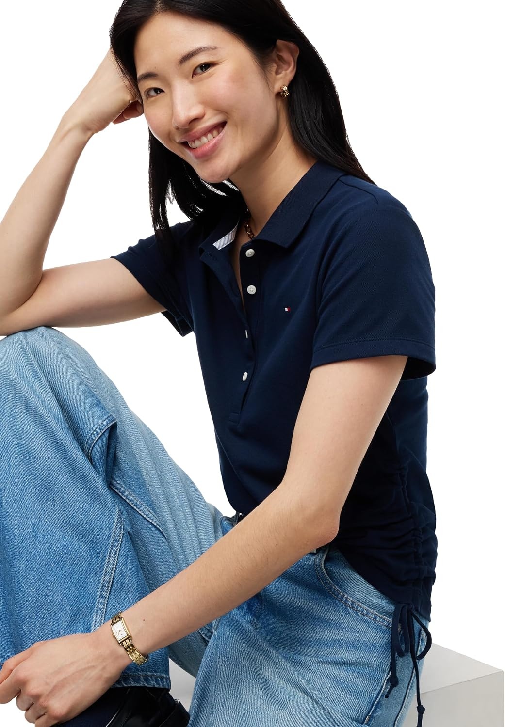 image:imageTommy Hilfiger Womens Cotton Pique Short Sleeve Polo Shirt in Classic Fit with StretchDark Blue