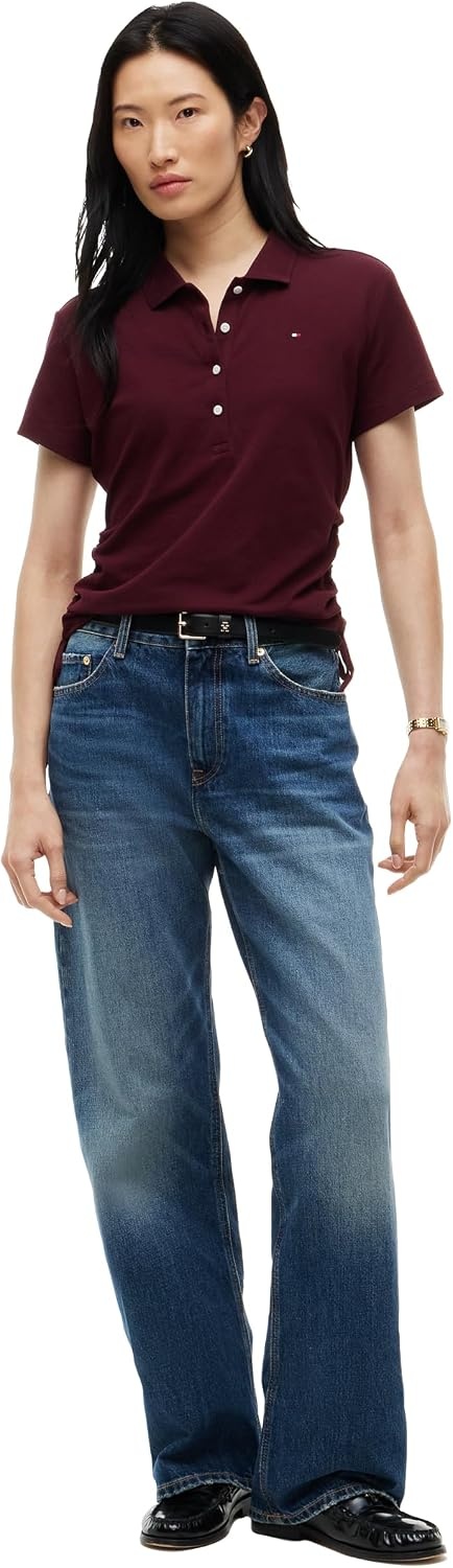image:imageTommy Hilfiger Womens Cotton Pique Short Sleeve Polo Shirt in Classic Fit with StretchDeep Burgundy