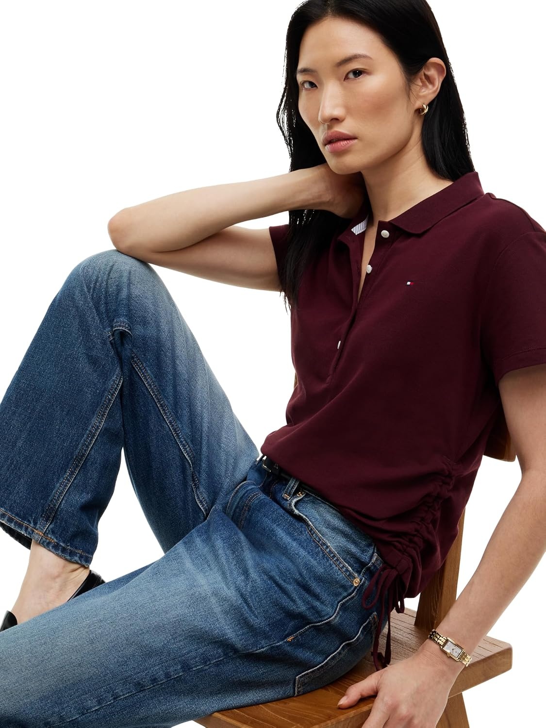 image:imageTommy Hilfiger Womens Cotton Pique Short Sleeve Polo Shirt in Classic Fit with StretchDeep Burgundy