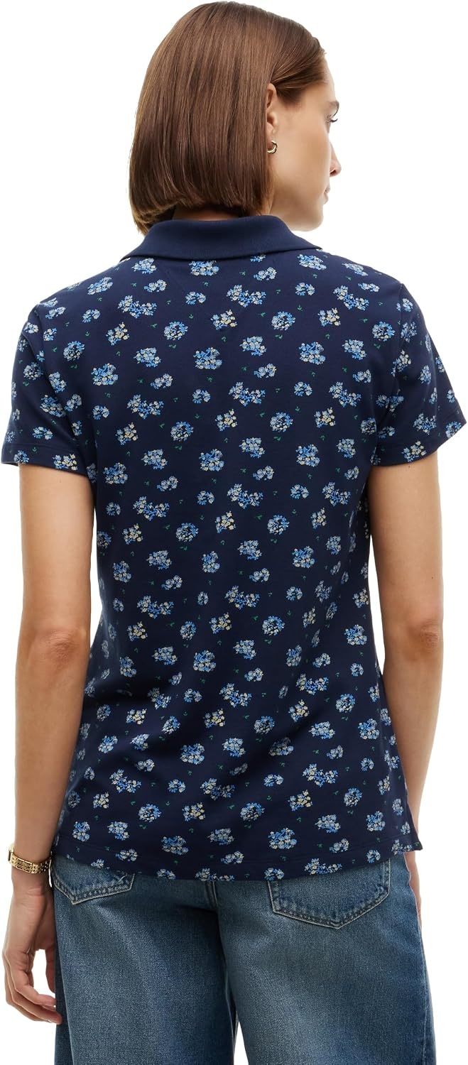 image:imageTommy Hilfiger Womens Cotton Pique Short Sleeve Polo Shirt in Classic Fit with StretchTraditional Floral Dark Blue