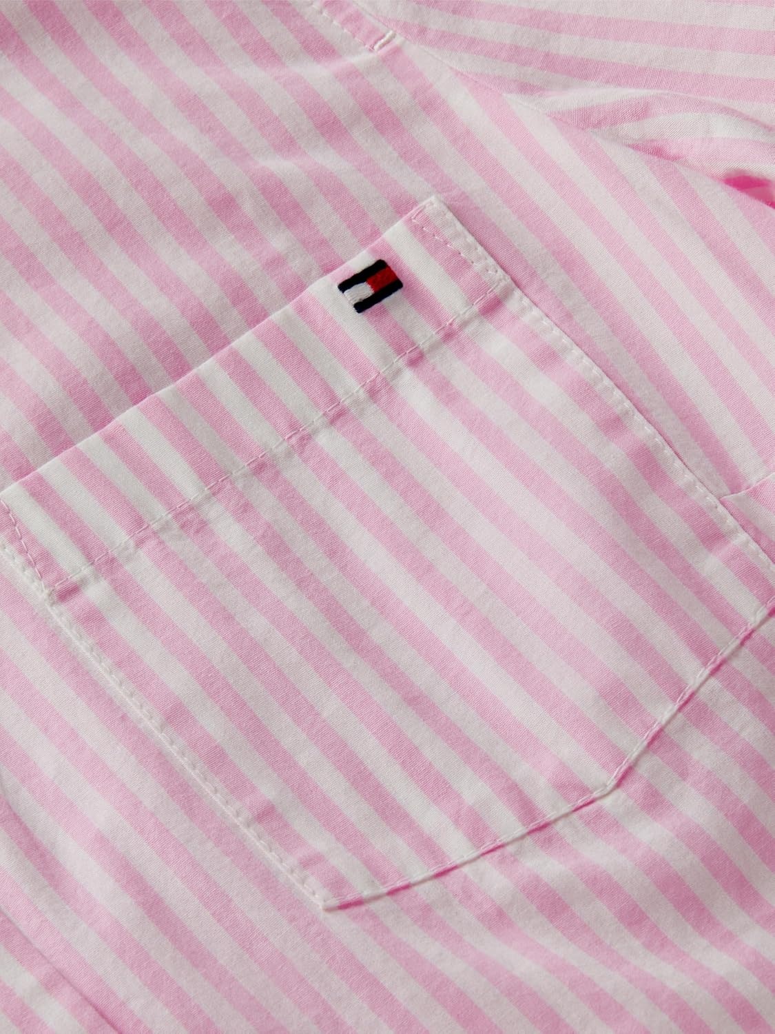 image:imageTommy Hilfiger Womens Cotton Poplin Long Sleeve Button Down Shirt in Regular Fit with Roll Up SleeveBanker Stripe WhiteClassic Pink