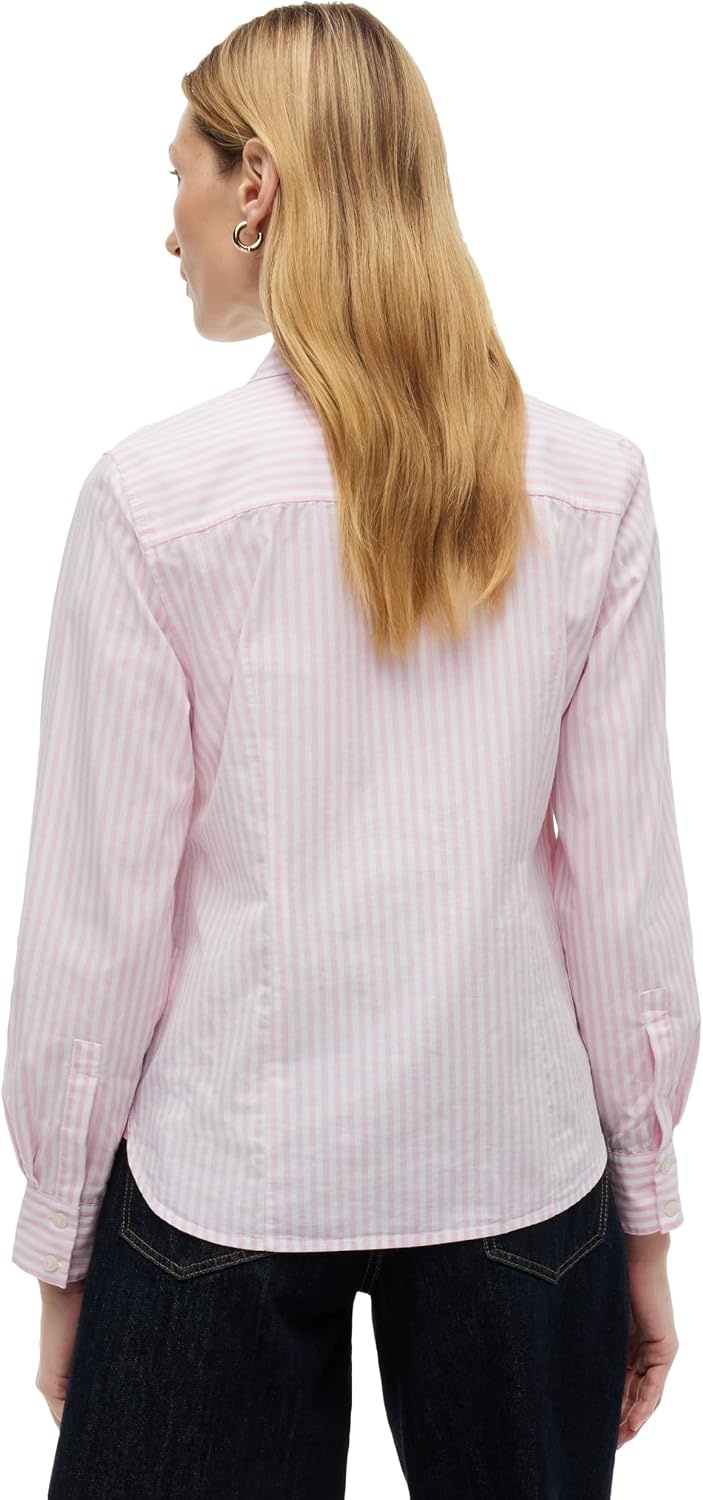 image:imageTommy Hilfiger Womens Cotton Poplin Long Sleeve Button Down Shirt in Regular Fit with Roll Up SleeveBanker Stripe WhiteClassic Pink