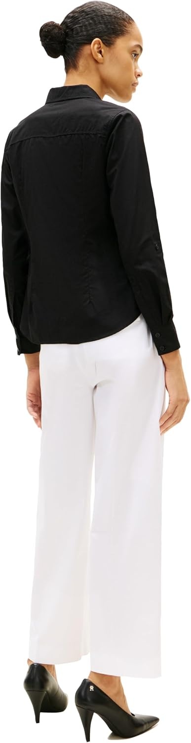 image:imageTommy Hilfiger Womens Cotton Poplin Long Sleeve Button Down Shirt in Regular Fit with Roll Up SleeveBlack