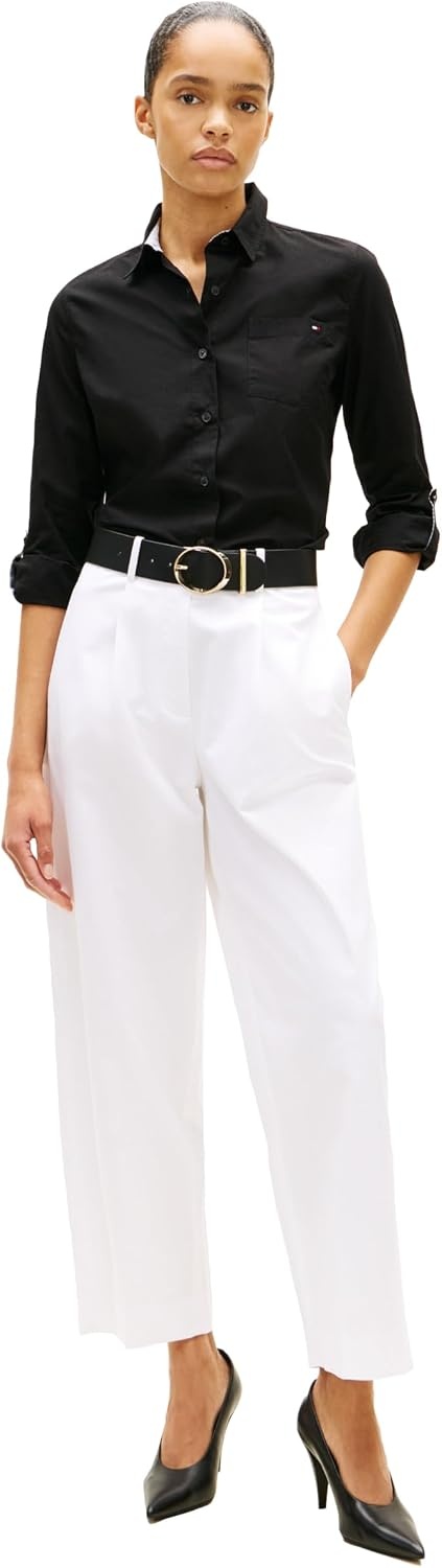 image:imageTommy Hilfiger Womens Cotton Poplin Long Sleeve Button Down Shirt in Regular Fit with Roll Up SleeveBlack