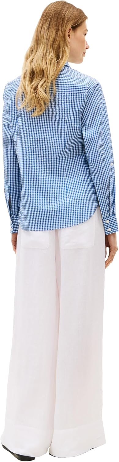 image:imageTommy Hilfiger Womens Cotton Poplin Long Sleeve Button Down Shirt in Regular Fit with Roll Up SleeveBlue Orbit Ecru Gingham