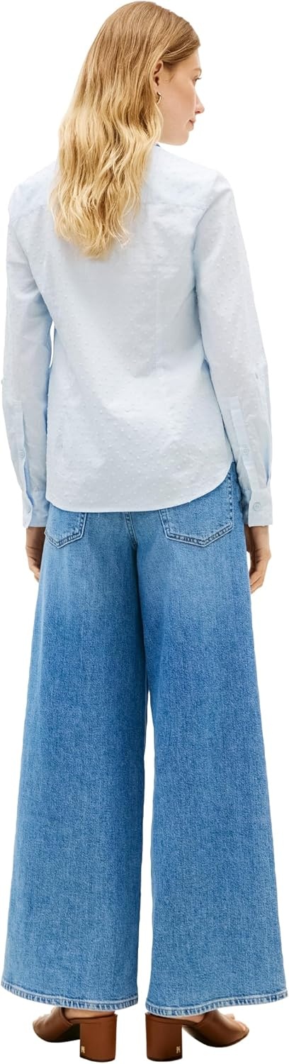 image:imageTommy Hilfiger Womens Cotton Poplin Long Sleeve Button Down Shirt in Regular Fit with Roll Up SleeveBreezy Blue