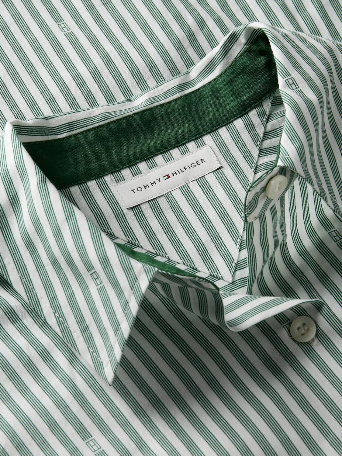 image:imageTommy Hilfiger Womens Cotton Poplin Long Sleeve Button Down Shirt in Regular Fit with Roll Up SleeveBroadway Flag Print Ecru Evergreen