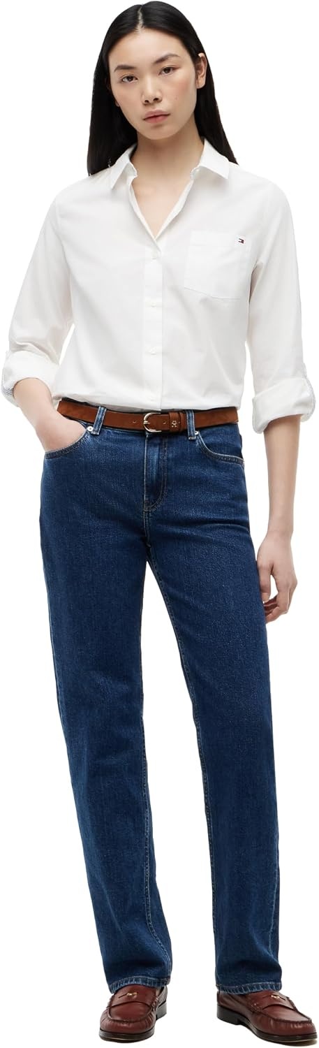 image:imageTommy Hilfiger Womens Cotton Poplin Long Sleeve Button Down Shirt in Regular Fit with Roll Up SleeveEcru