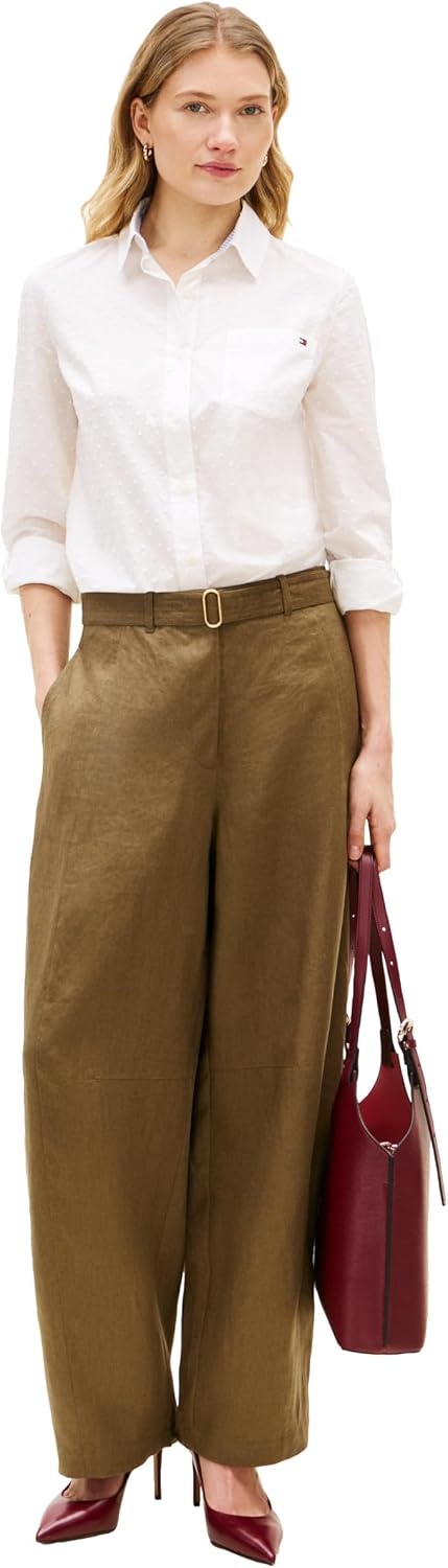 image:imageTommy Hilfiger Womens Cotton Poplin Long Sleeve Button Down Shirt in Regular Fit with Roll Up SleeveEcruDot