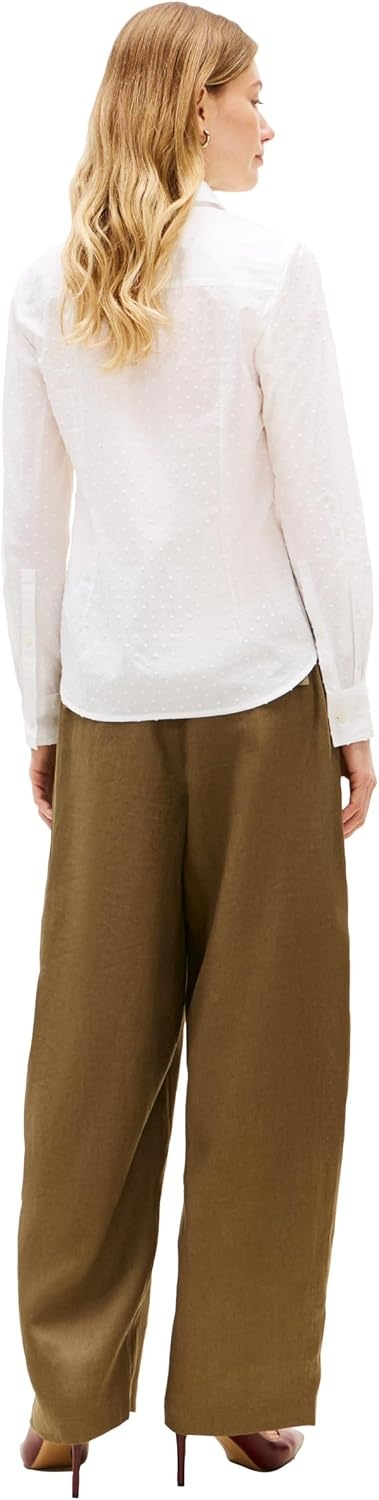 image:imageTommy Hilfiger Womens Cotton Poplin Long Sleeve Button Down Shirt in Regular Fit with Roll Up SleeveEcruDot