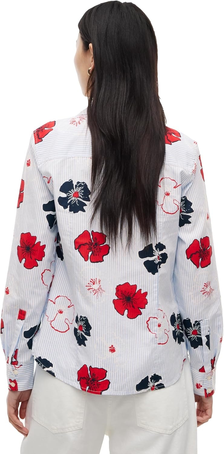 image:imageTommy Hilfiger Womens Cotton Poplin Long Sleeve Button Down Shirt in Regular Fit with Roll Up SleeveIthaca Poppy Print