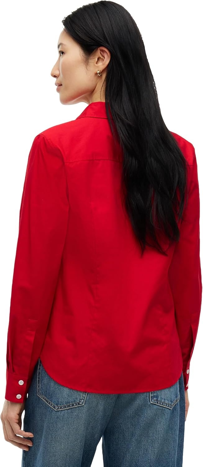 image:imageTommy Hilfiger Womens Cotton Poplin Long Sleeve Button Down Shirt in Regular Fit with Roll Up SleevePrimary Red
