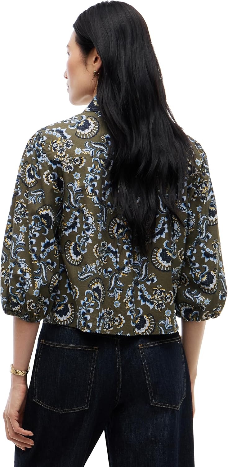 image:imageTommy Hilfiger Womens Cotton Poplin Puff Sleeve Button Down Shirt in Regular FitExpressive Floral Multi