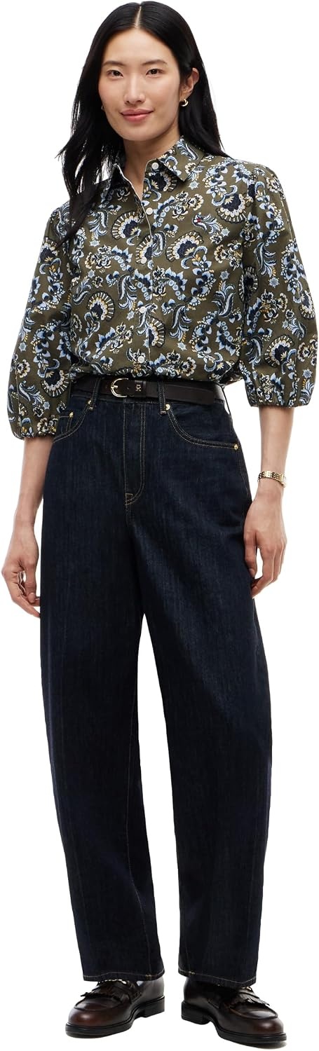 image:imageTommy Hilfiger Womens Cotton Poplin Puff Sleeve Button Down Shirt in Regular FitExpressive Floral Multi