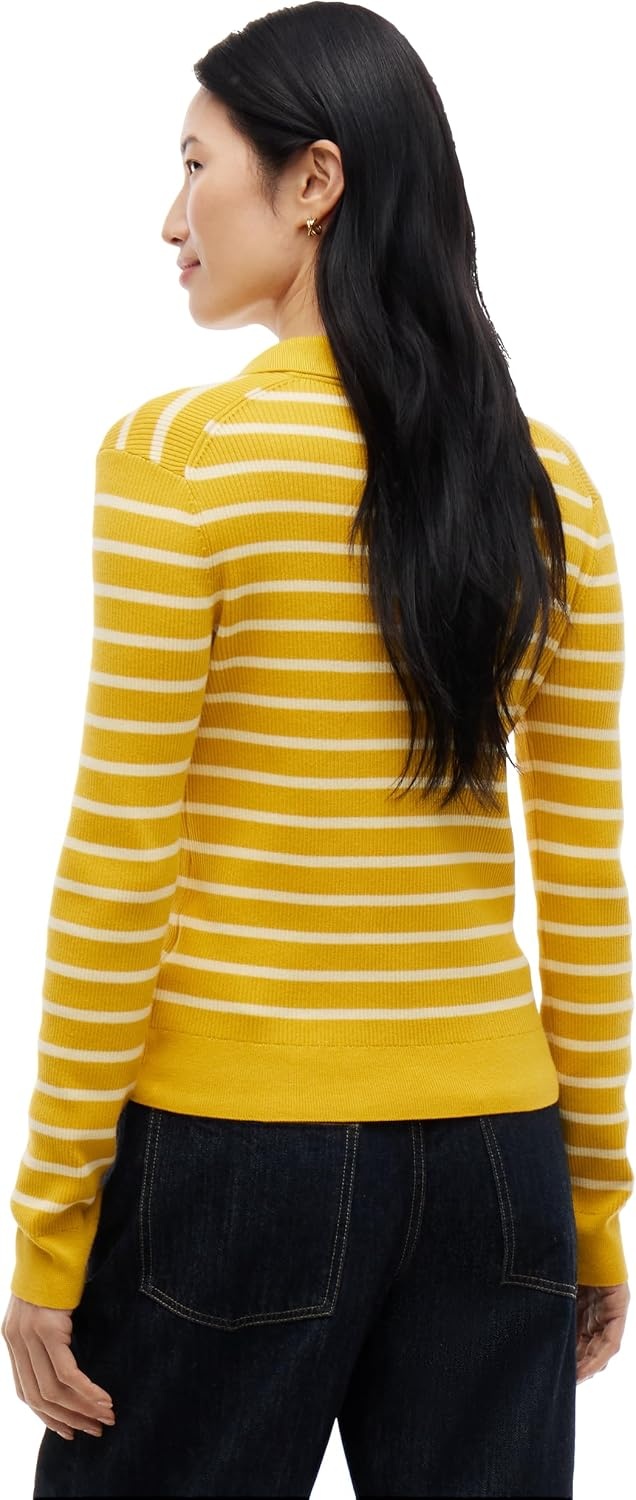 image:imageTommy Hilfiger Womens Lightweight Long Sleeve Cotton Cardigan Polo SweaterBreton Stripe Ornamental Yellow Frozen Cust