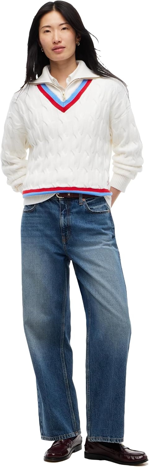 image:imageTommy Hilfiger Womens Long Sleeve 12 Zip Cable Knit Sweater PulloverEcru