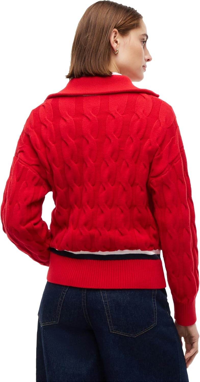 image:imageTommy Hilfiger Womens Long Sleeve 12 Zip Cable Knit Sweater PulloverRed