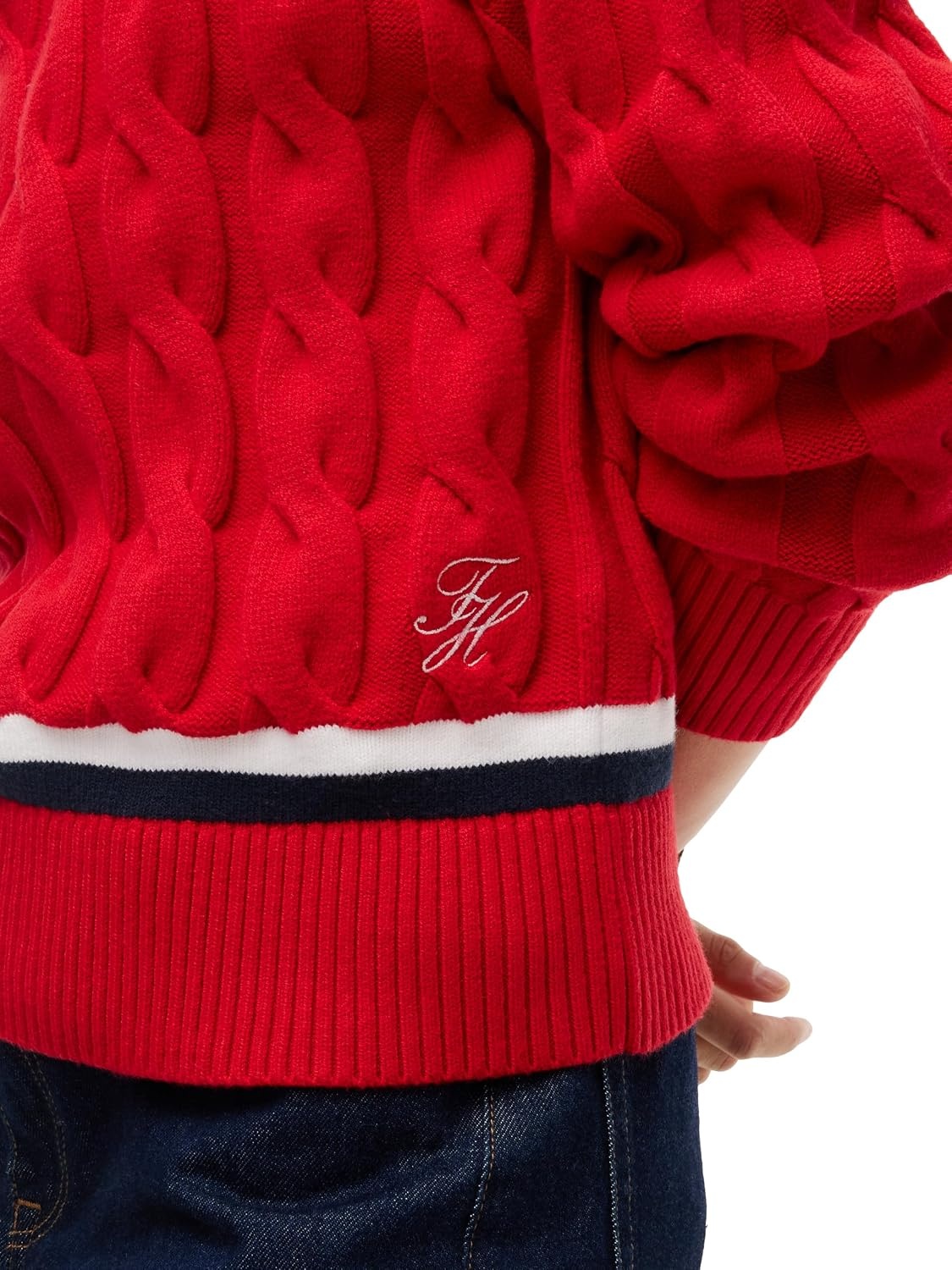 image:imageTommy Hilfiger Womens Long Sleeve 12 Zip Cable Knit Sweater PulloverRed