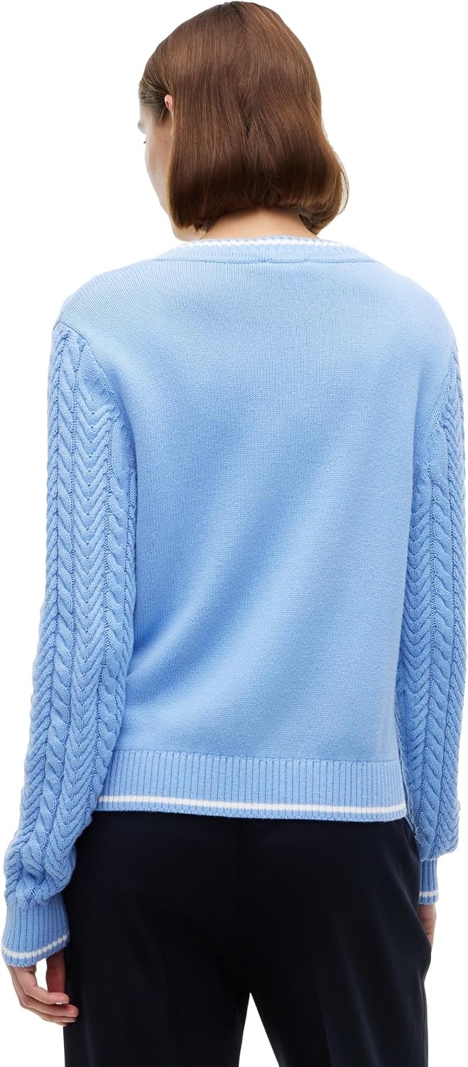 image:imageTommy Hilfiger Womens Long Sleeve Cable Knit VNeck Pullover SweaterCloudy Blue