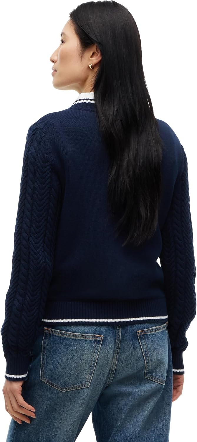 image:imageTommy Hilfiger Womens Long Sleeve Cable Knit VNeck Pullover SweaterDark Blue