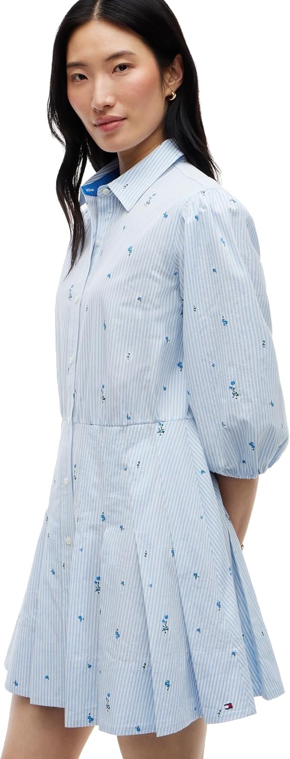 image:imageTommy Hilfiger Womens Long Sleeve Cotton Puff Sleeve DressDitsy Floral Ithaca Copenhagen Blue