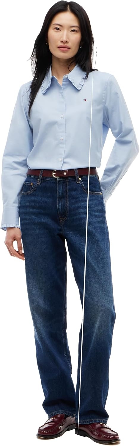 image:imageTommy Hilfiger Womens Long Sleeve Cropped Cotton Oxford Shirts with StretchCloudy Blue