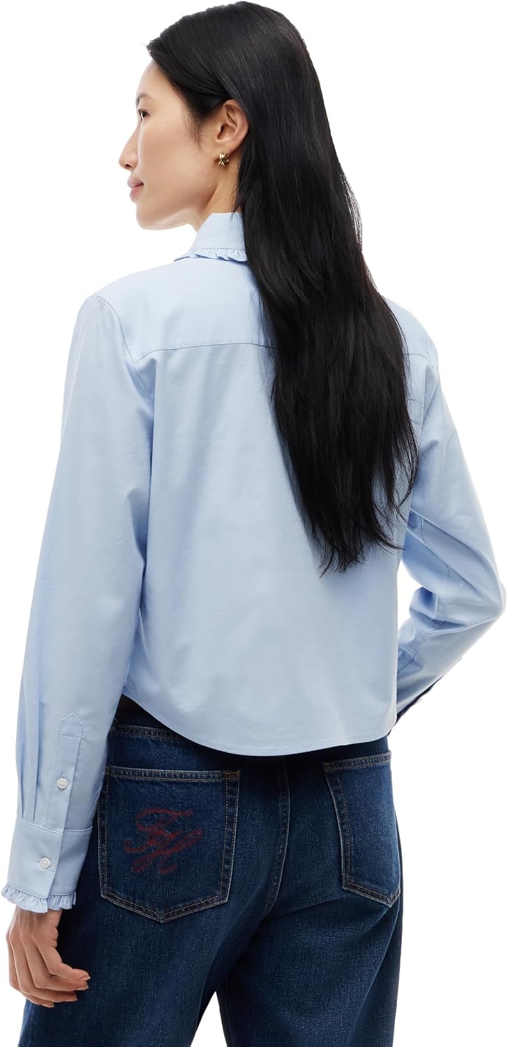 image:imageTommy Hilfiger Womens Long Sleeve Cropped Cotton Oxford Shirts with StretchCloudy Blue