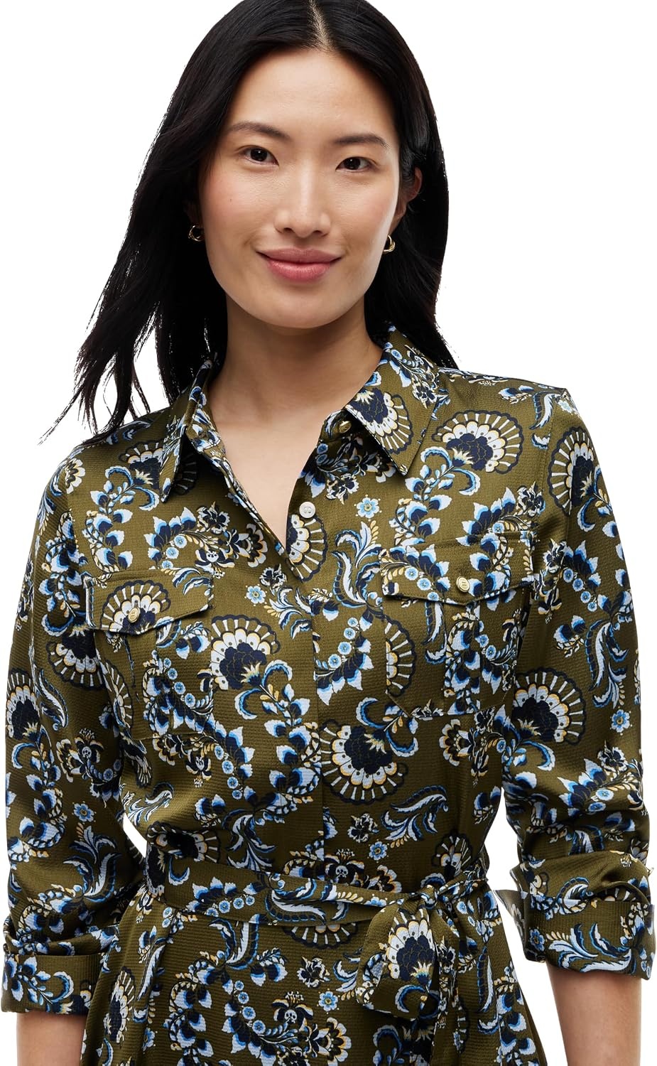 image:imageTommy Hilfiger Womens Long Sleeve Shirt Dress with Belt Work Business Casual DressExpressive Floral Multi