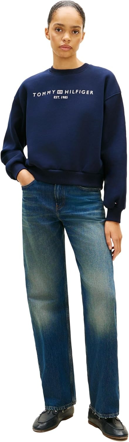 image:imageTommy Hilfiger Womens Medium Weight Crew Neck Sweatshirt Pullover With LogoDark Blue