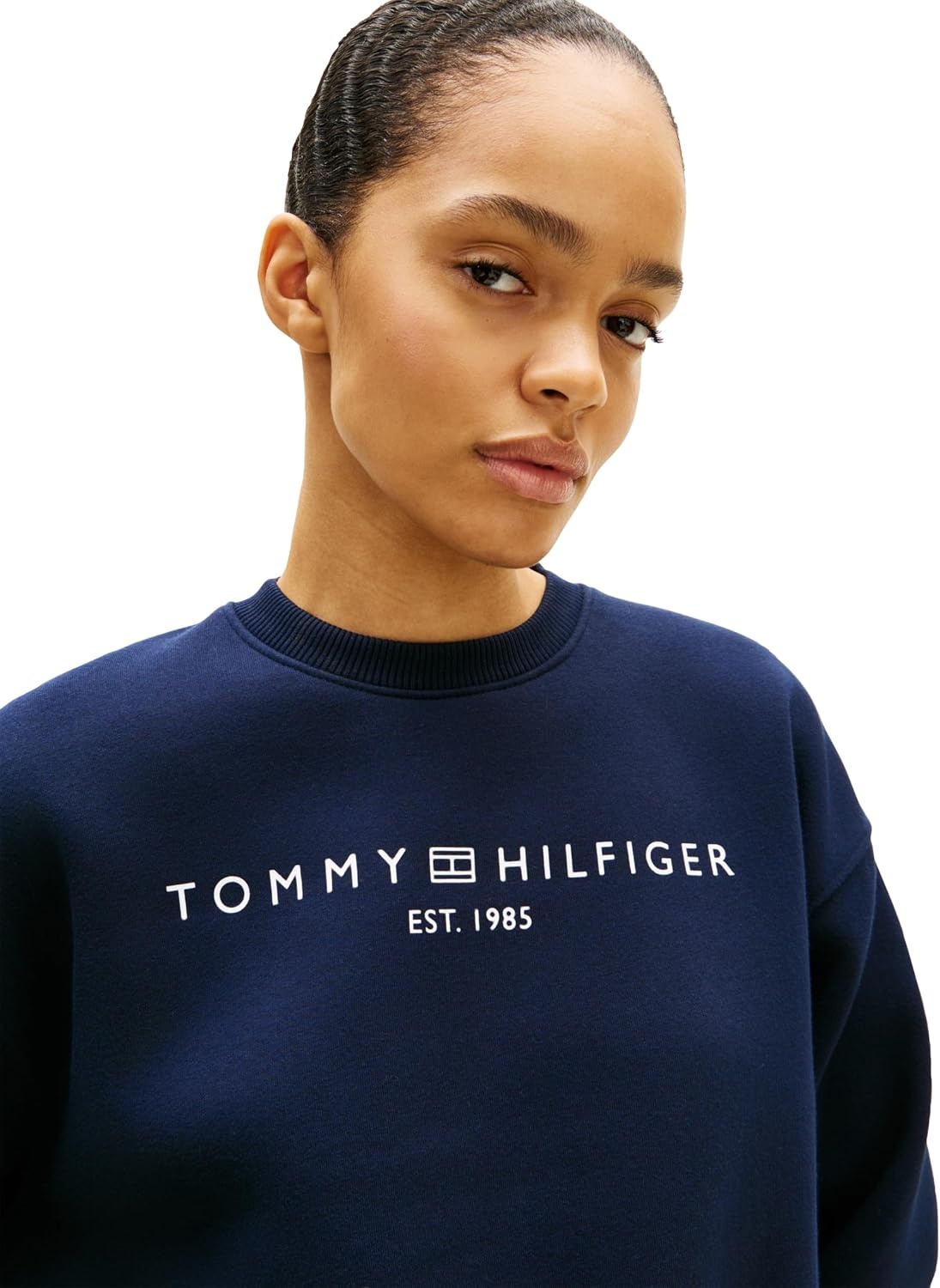 image:imageTommy Hilfiger Womens Medium Weight Crew Neck Sweatshirt Pullover With LogoDark Night Navy