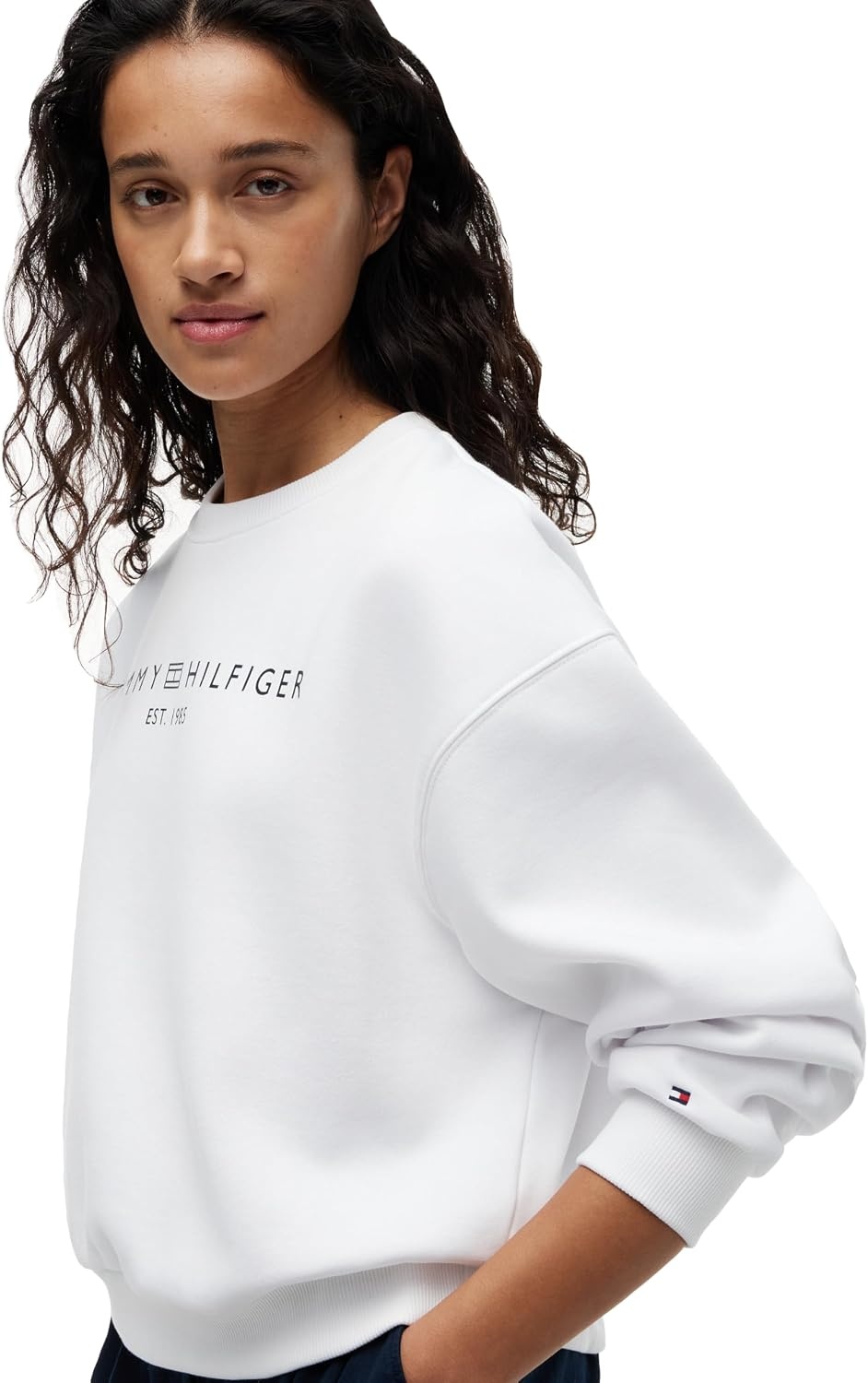 image:imageTommy Hilfiger Womens Medium Weight Crew Neck Sweatshirt Pullover With LogoOptic White