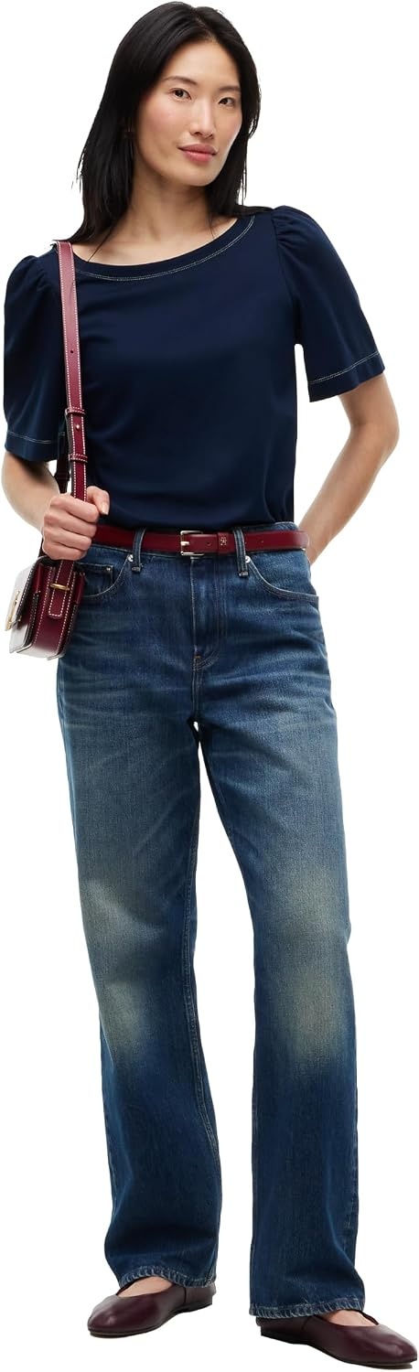 image:imageTommy Hilfiger Womens Short Sleeve Boat Neck Top with StretchDark Blue
