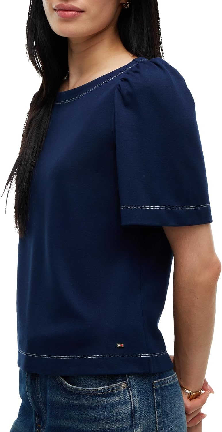 image:imageTommy Hilfiger Womens Short Sleeve Boat Neck Top with StretchDark Blue