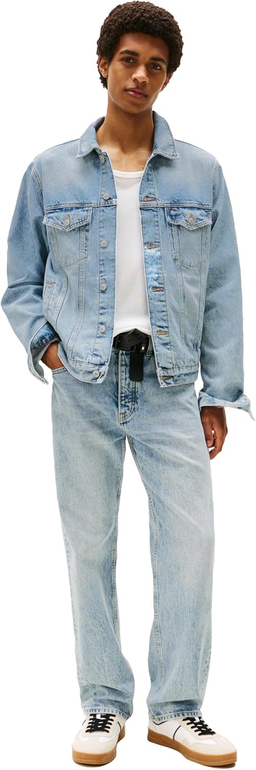 image:imageTommy Jeans Mens Lightweight Denim Trucker Jacket With Embroidered LogoDenim Mid Light Blue