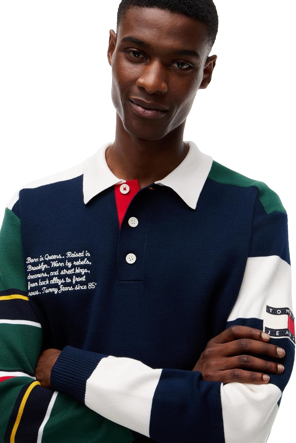 image:imageTommy Jeans Mens Long Sleeve Cotton Knit Rugby Polo Shirt in Regular FitDark Blue Multi
