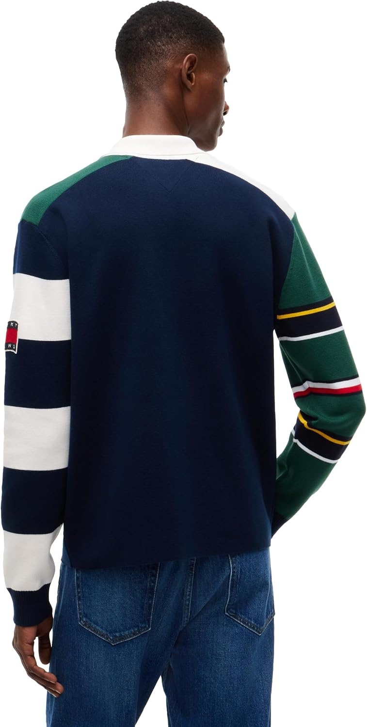 image:imageTommy Jeans Mens Long Sleeve Cotton Knit Rugby Polo Shirt in Regular FitDark Blue Multi