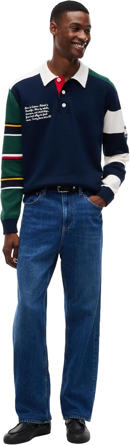 image:imageTommy Jeans Mens Long Sleeve Cotton Knit Rugby Polo Shirt in Regular FitDark Blue Multi