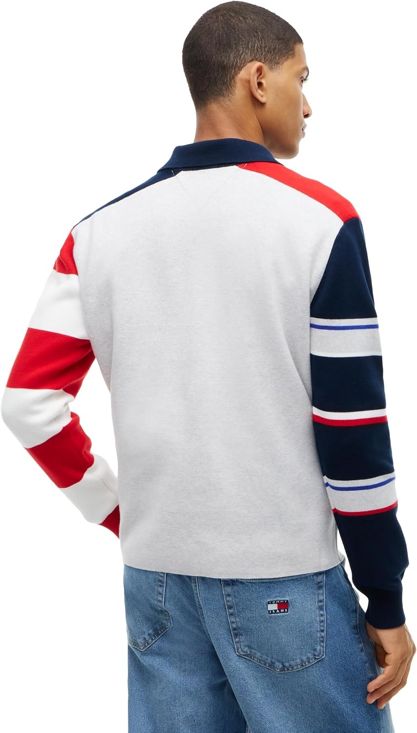 image:imageTommy Jeans Mens Long Sleeve Cotton Knit Rugby Polo Shirt in Regular FitIce Grey Heather Multi