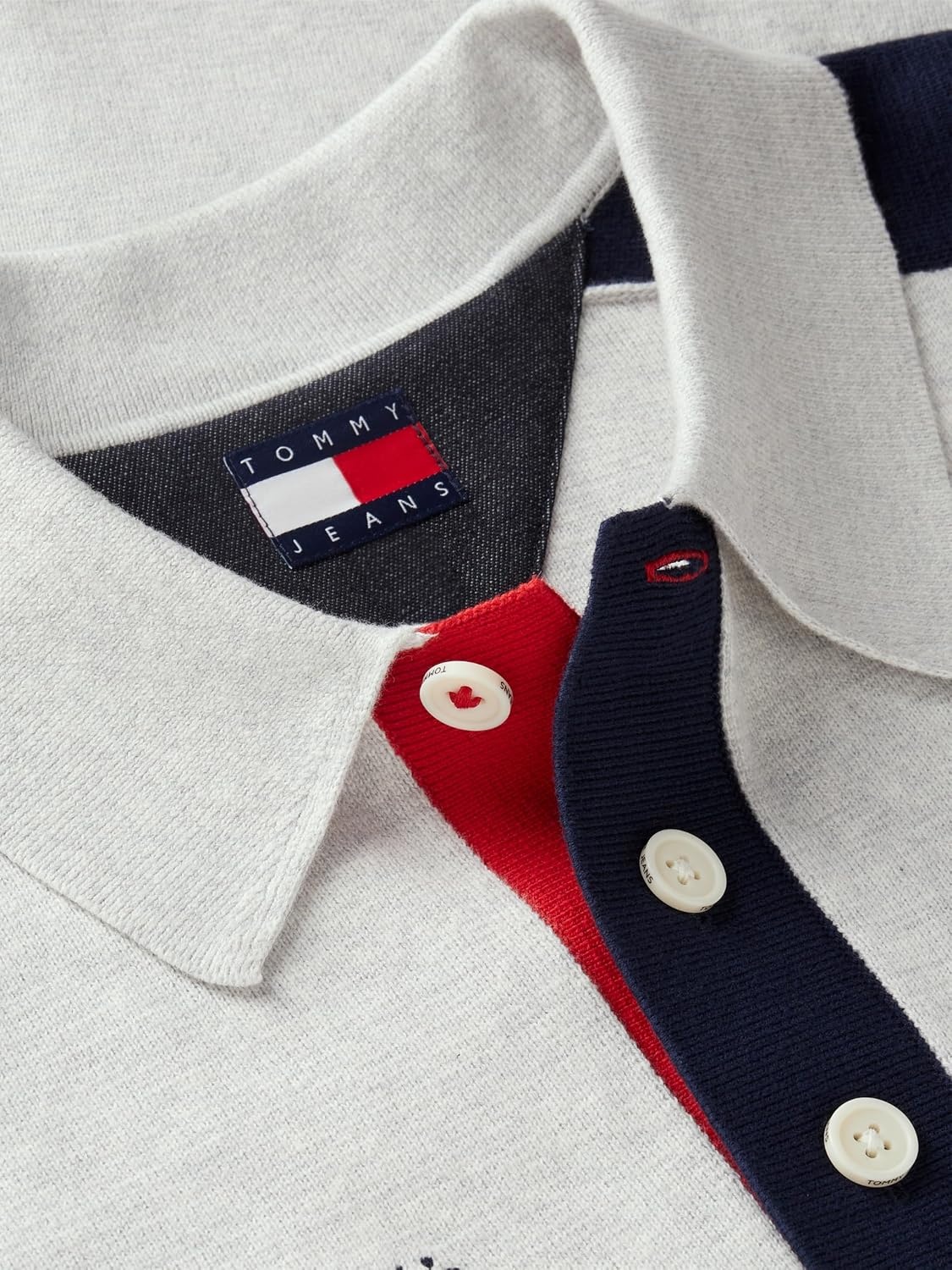 image:imageTommy Jeans Mens Long Sleeve Cotton Knit Rugby Polo Shirt in Regular FitIce Grey Heather Multi
