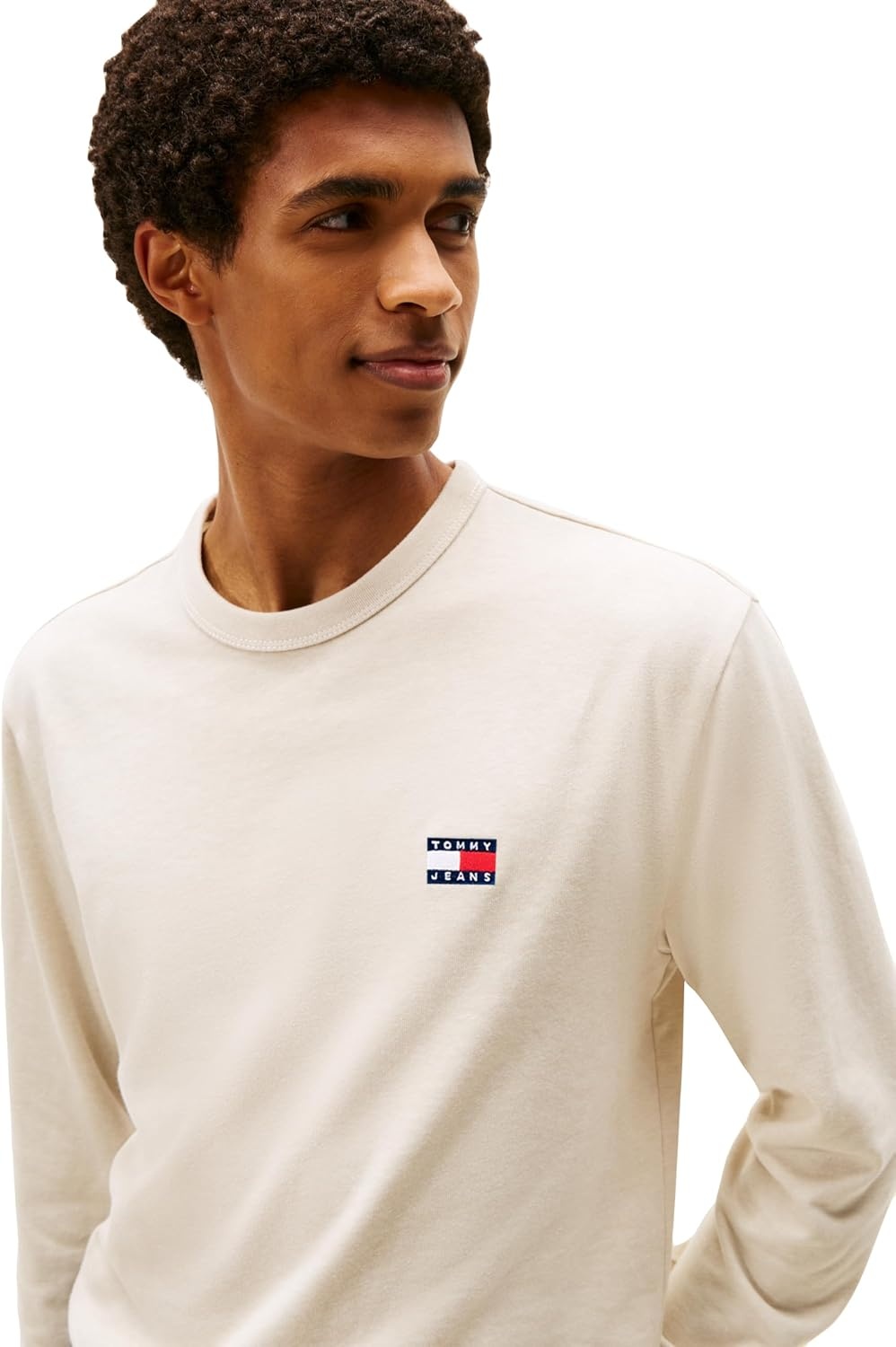 image:imageTommy Jeans Mens Long Sleeve Solid Cotton Graphic TShirtsAncient White Heather
