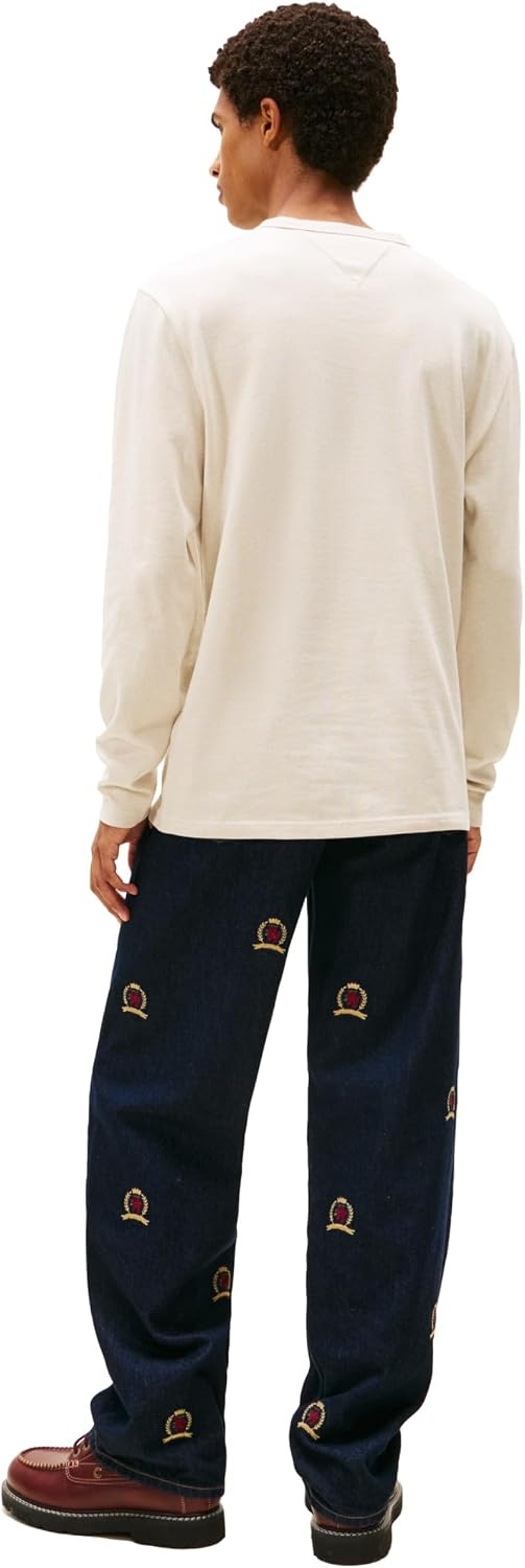 image:imageTommy Jeans Mens Long Sleeve Solid Cotton Graphic TShirtsAncient White Heather
