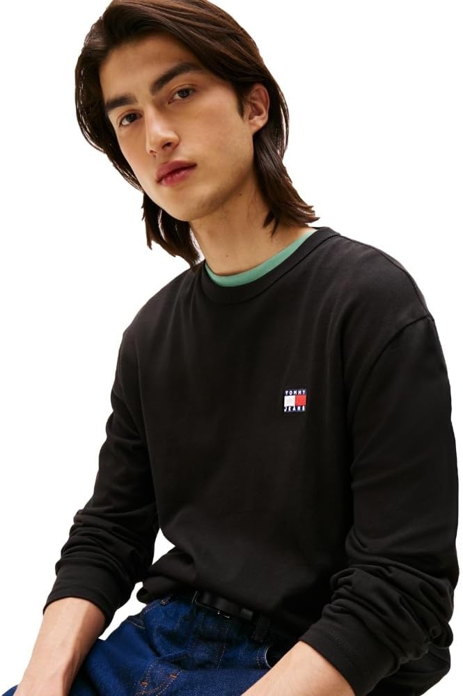 image:imageTommy Jeans Mens Long Sleeve Solid Cotton Graphic TShirtsBlack